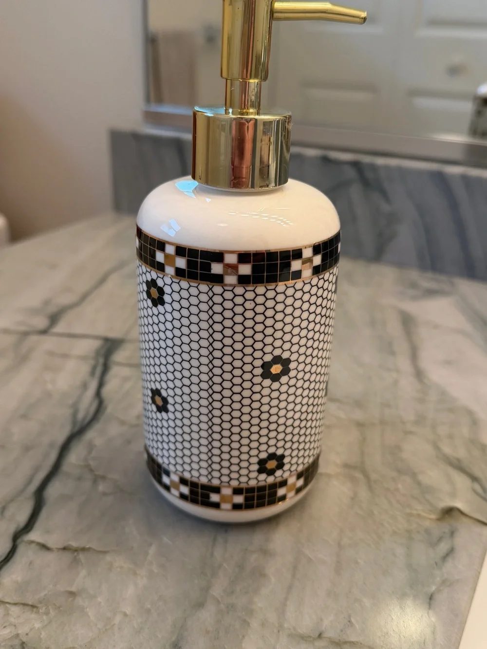 Anthropologie White and Gold 'Wash Rinse' Ceramic Soap Dispenser